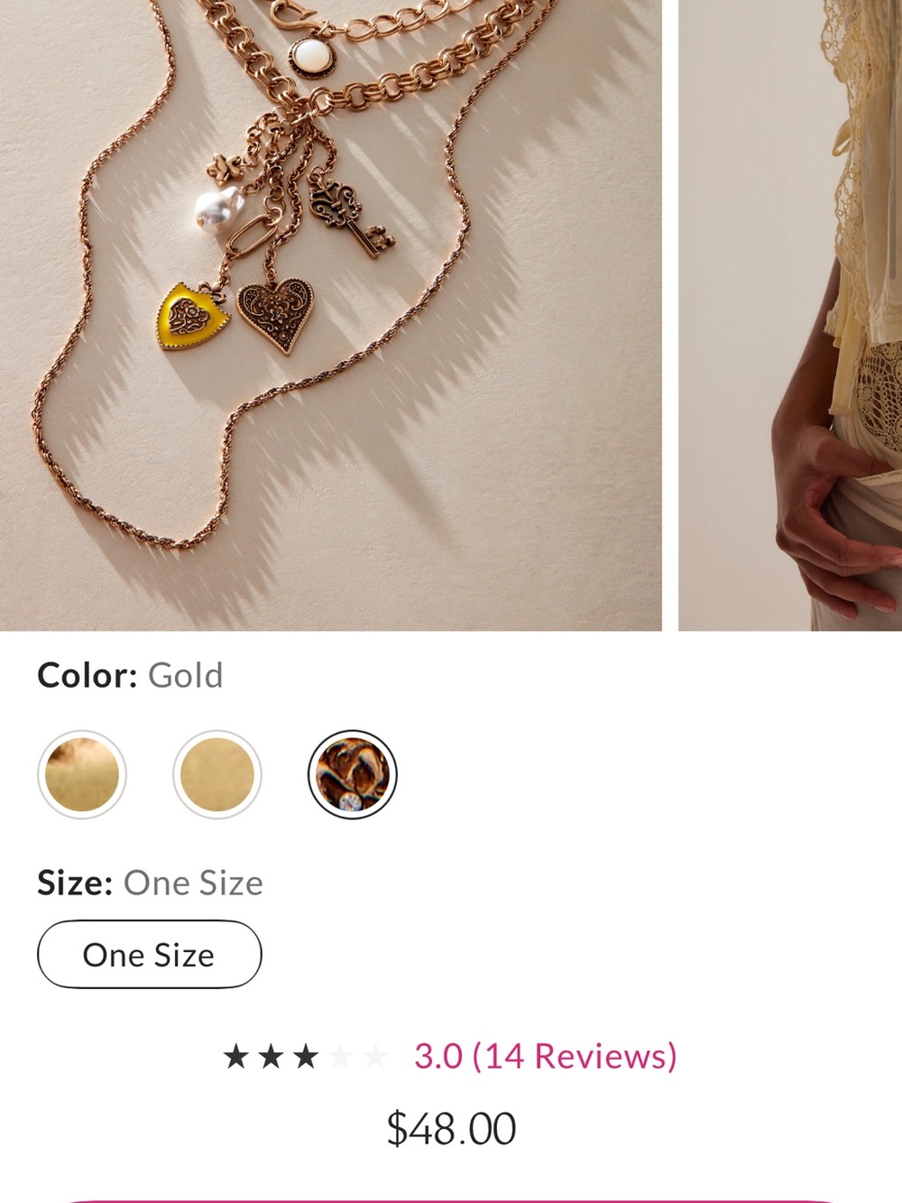 Free people Tate Layered Gold Charm Necklace with Heart, Key & Pearl - Picture 2 of 2